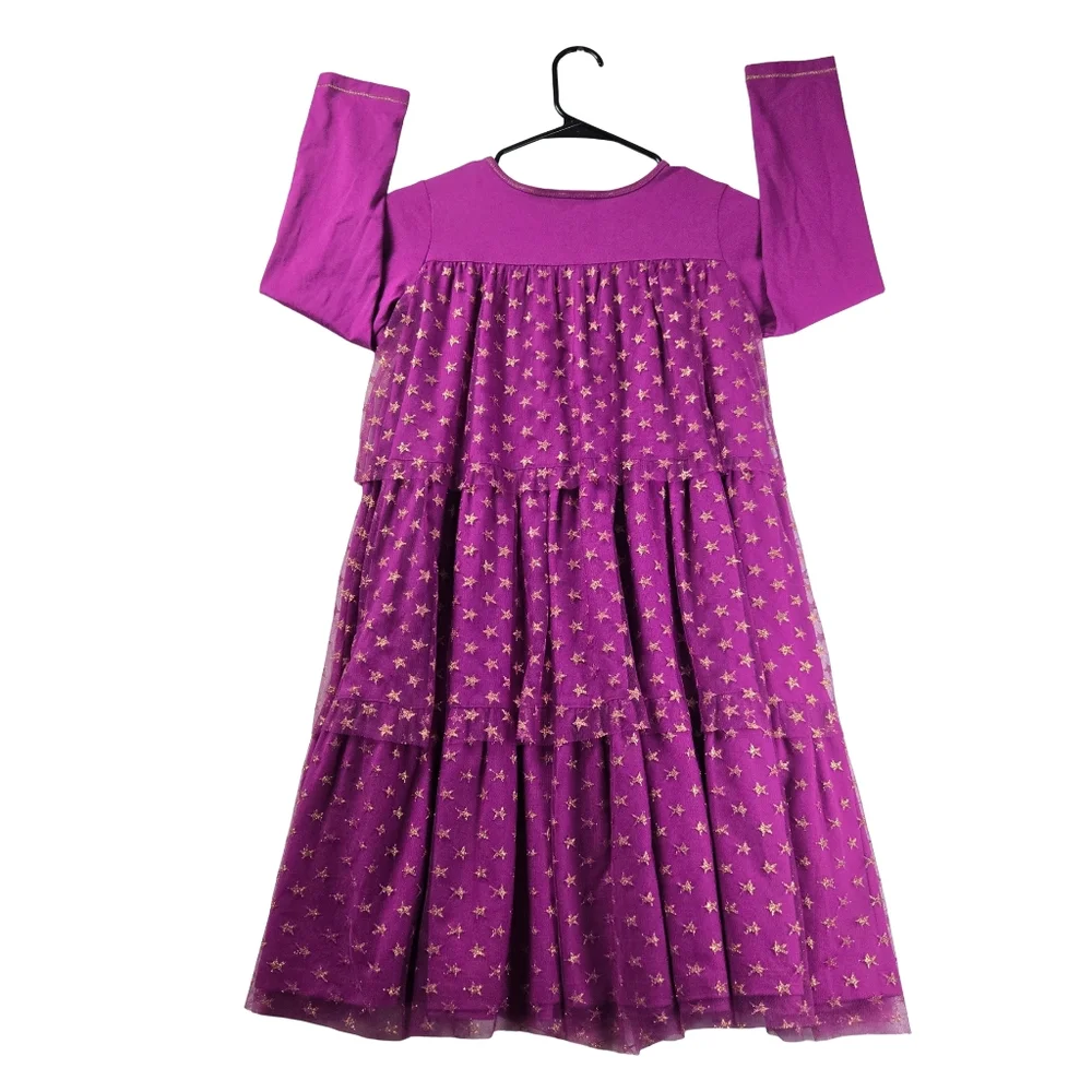 Hanna Andersson Purple Gold Star Tulle Twirl Tiered Dress